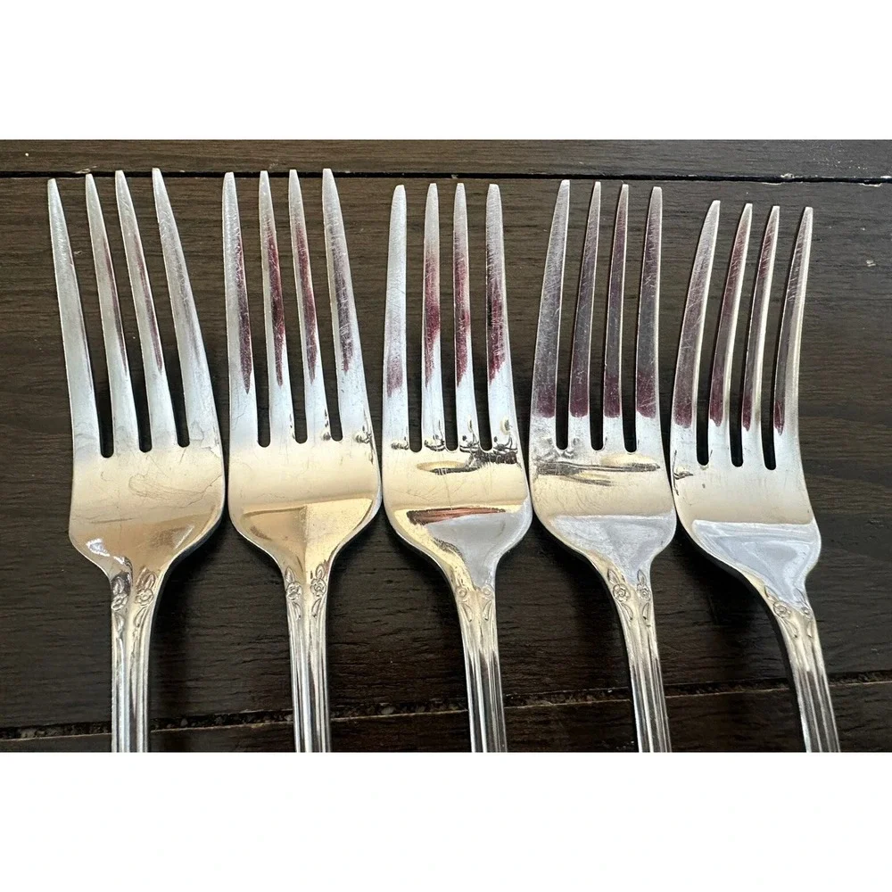 Oneida Floral Stainless Steel Salad Fork Lot Of 5
